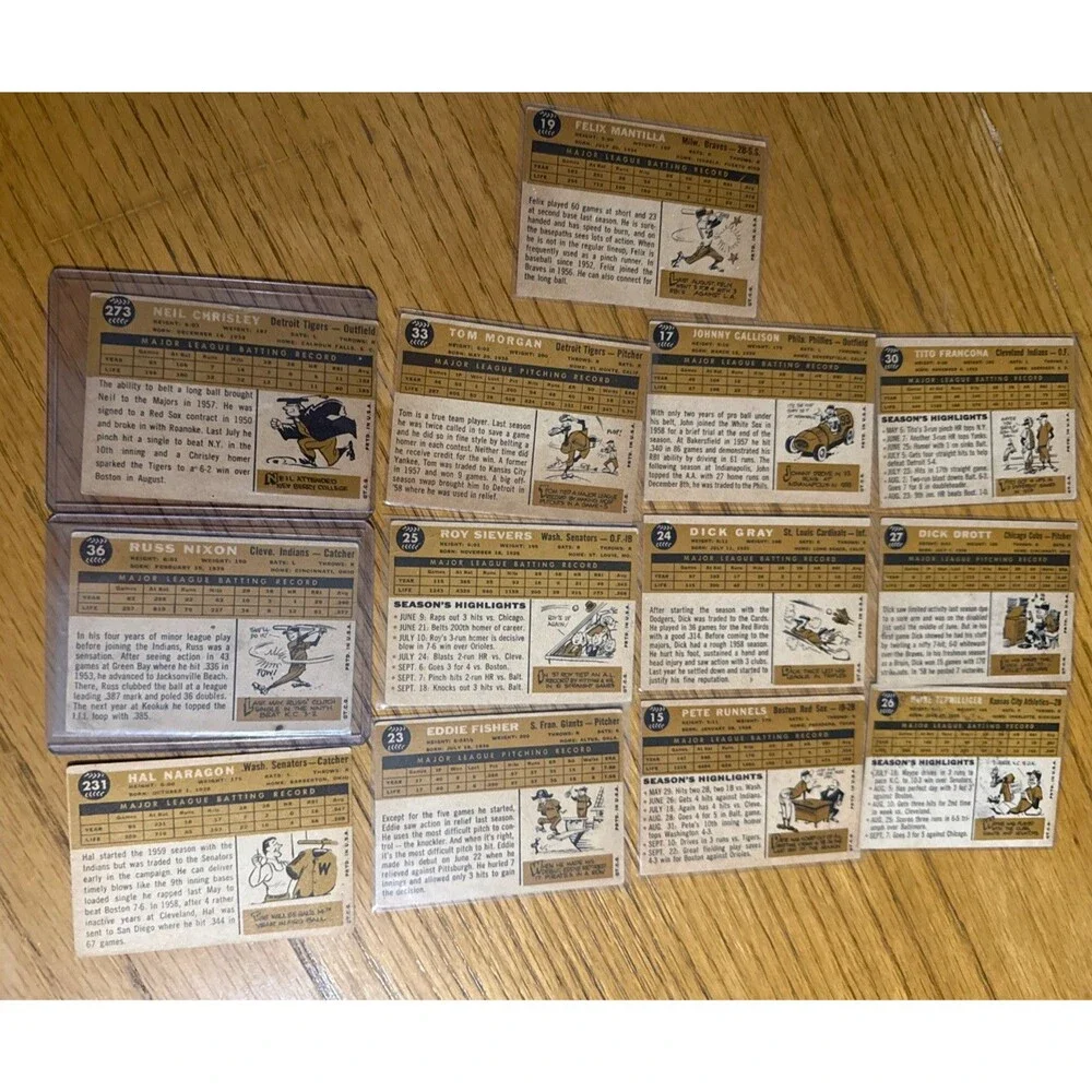 1960 Topps Baseball Card Lot Of 13 Horizontal Design Vintage Commons Set